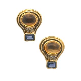 18k Gold Earrings with Citrine, Iolite & Diamonds