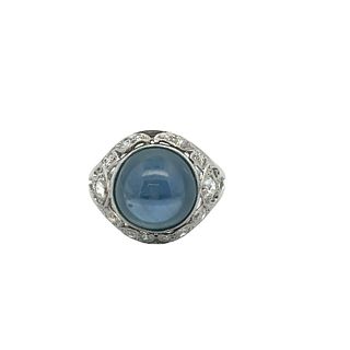 Art Deco Ceylon Sapphire & Diamonds Platinum Ring