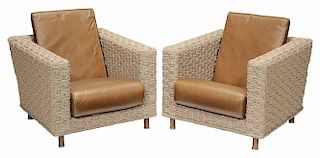 Pair Woven Fiber and Leather-