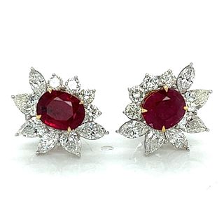 18K GIA & GRS Certified Burma No-heat Ruby and Diamond Earrings