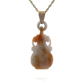 Antique carved Jade Pendant with 14k Gold and Diamonds