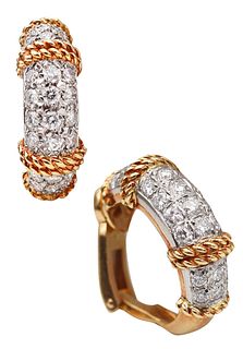 Fred Of Paris Hoops Earrings In 18K Gold With 2.44 Ctw In VS Diamonds