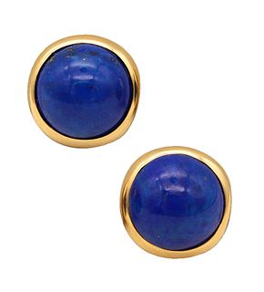 Tiffany Co. 1980 Peretti Clips On Earrings In 18K Gold With Lapis Lazuli