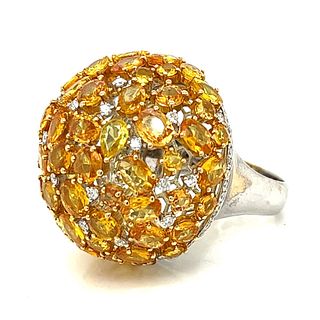 18K White Gold Yellow Sapphire & Diamond Ring