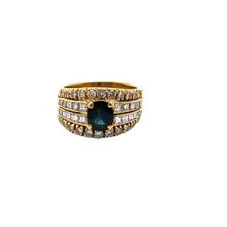2.05 Ctw in Diamonds & Sapphire 18k Gold Ring