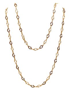 Gucci 1970 Milano Vintage G's Necklace Long Sautoir In 18K Gold With Enamel
