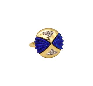 Sculptural Ring In 18K Gold With 3.24 Ctw In Diamonds & Lapis Lazuli