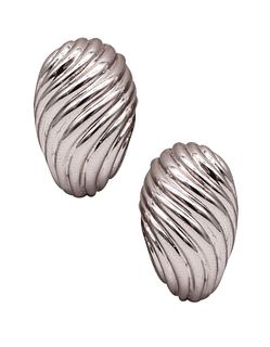 Boucheron Paris Fluted Clips On Earrings In Solid 18Kt White Gold