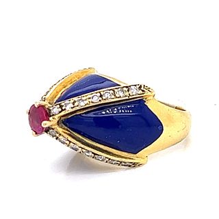 18K Gold Burma Ruby & Diamonds Ring