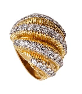David Balogh 1960 Cocktail Ring In 18Kt Yellow Gold With 3.18 Ctw Diamonds
