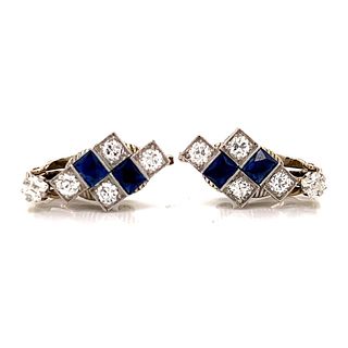 Art Deco Platinum Diamond & Sapphire Earrings