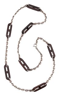 Gucci Milan Vintage Mariner Chain Sautoir In .925 Sterling With Ebony Wood