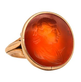 Victorian 1890 Signet Intaglio Ring In 18K Gold With Carved Carnelian