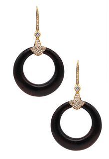 Marina B. Convertible Wood Hoops Earrings In 18K Gold With Diamonds