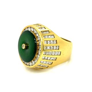 18K Yellow Gold Certified Jade & Diamond Ring