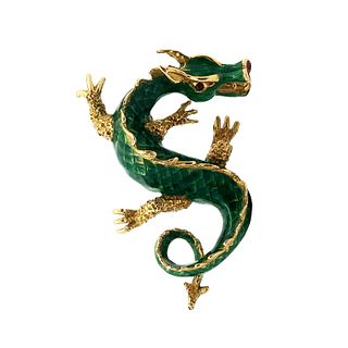 Enameled Chinese Dragon Pendant in 18k Gold