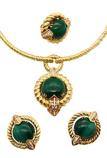 Chaumet 1960 Paris Complete Boxed Suite In 18Kt With 62.56 Cts In Diamonds & Malachite