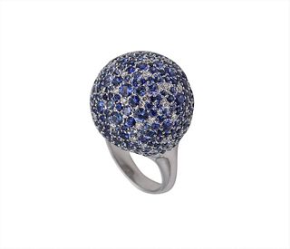 Spherical Cocktail Ring In 18K Gold With 11.87 Ctw In Sapphires & Diamonds