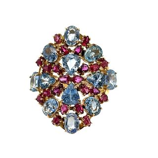 16.40 Ctw in Sapphire & Rubies Cocktail ring in 18k Gold