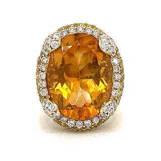18K Yellow Gold Citrine, Yellow Sapphire, & Diamond Ring