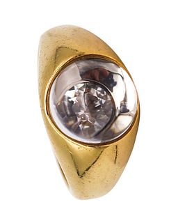 Mauboussin 1970 Paris Bombe Orb Cocktail Ring In 18K Gold With 9.7 Cts In Rock Quartz And Diamond