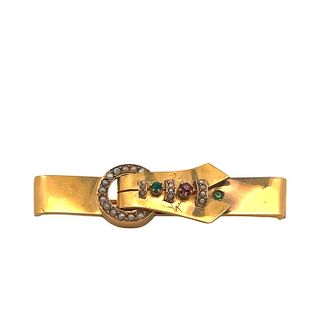Art Nouveau 18k Gold Pin Brooch with Diamonds