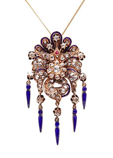 Georgian 1830 Convertible Pendant Brooch In 19Kt Gold With 5.54 Ctw in Diamonds
