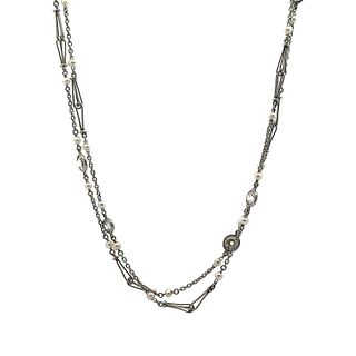 Platinum Long chain with Diamonds & Pearls