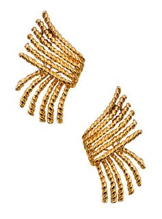 Modernist Retro 1970 Twisted Earrings In 18K Gold