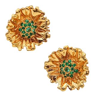 Robert Bruce Bielka Flowers Clips Earrings In 18K Gold With Tsavorites
