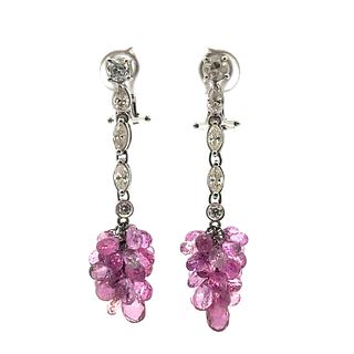 21.95 Ctw in Pink Sapphires & Diamonds Dangle 18k Gold Earrings