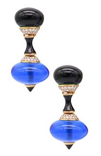 Marina B. Milano Convertible Pneus Cimin Dangle Earrings In 18Kt Gold With Diamonds Onyx And Quartz