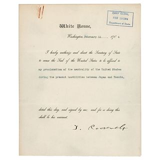 President Theodore Roosevelt Signed Document Affirming American Neutrality at the Start of the Russo-Japanese War
