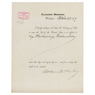William McKinley Document Signed as President (1897) - Thanksgiving Proclamation