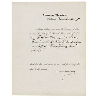 Grover Cleveland Document Signed as President - Thanksgiving Proclamation