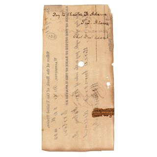 John Quincy Adams Signed Promissory Note, Endorsed by His Son, Charles Francis Adams