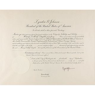 Lyndon B. Johnson Document Signed as President for International Atomic Energy Agency Representative