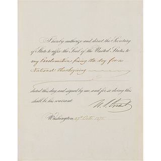 U. S. Grant Document Signed as President for "National Thanksgiving"