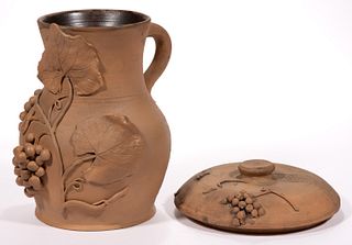 RARE FRIENDS BLOOMINGDALE ACADEMY / ANNAPOLIS POTTERY, INDIANA EARTHENWARE / REDWARE PITCHER