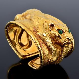 David Webb 18K Gold & Emerald Leopard Cuff Bracelet