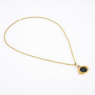 18K & 14K Gold, Sapphire & Ancient Coin Necklace / Pendant