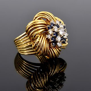 18K Gold, Diamond & Sapphire Estate Ring