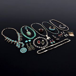 Native American & Artisan Silver & Stone Jewelry, 23 Pieces
