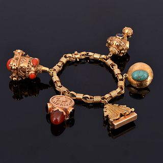 18K Gold & Multi-Stone 5 Charm Estate Bracelet