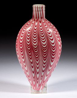 FREE-BLOWN MARBRIE-DECORATED GLASS FLASK