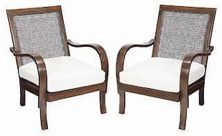 Pair Caned and Bentwood Upholstered