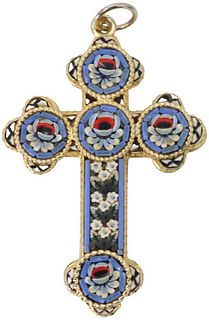Striking Micro Mosaic Italian Cross Pendant