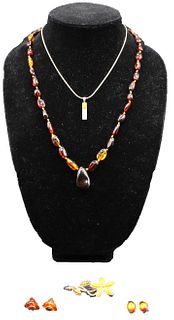 (7)  Pieces Amber & Silver Jewelry