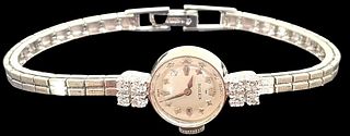 Vintage 14K White Gold Rolex Woman's Wrist Watch with 8 Diamonds
