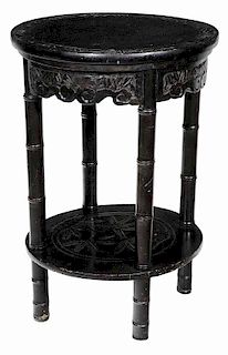 Chinese Carved Faux Bamboo Side Table